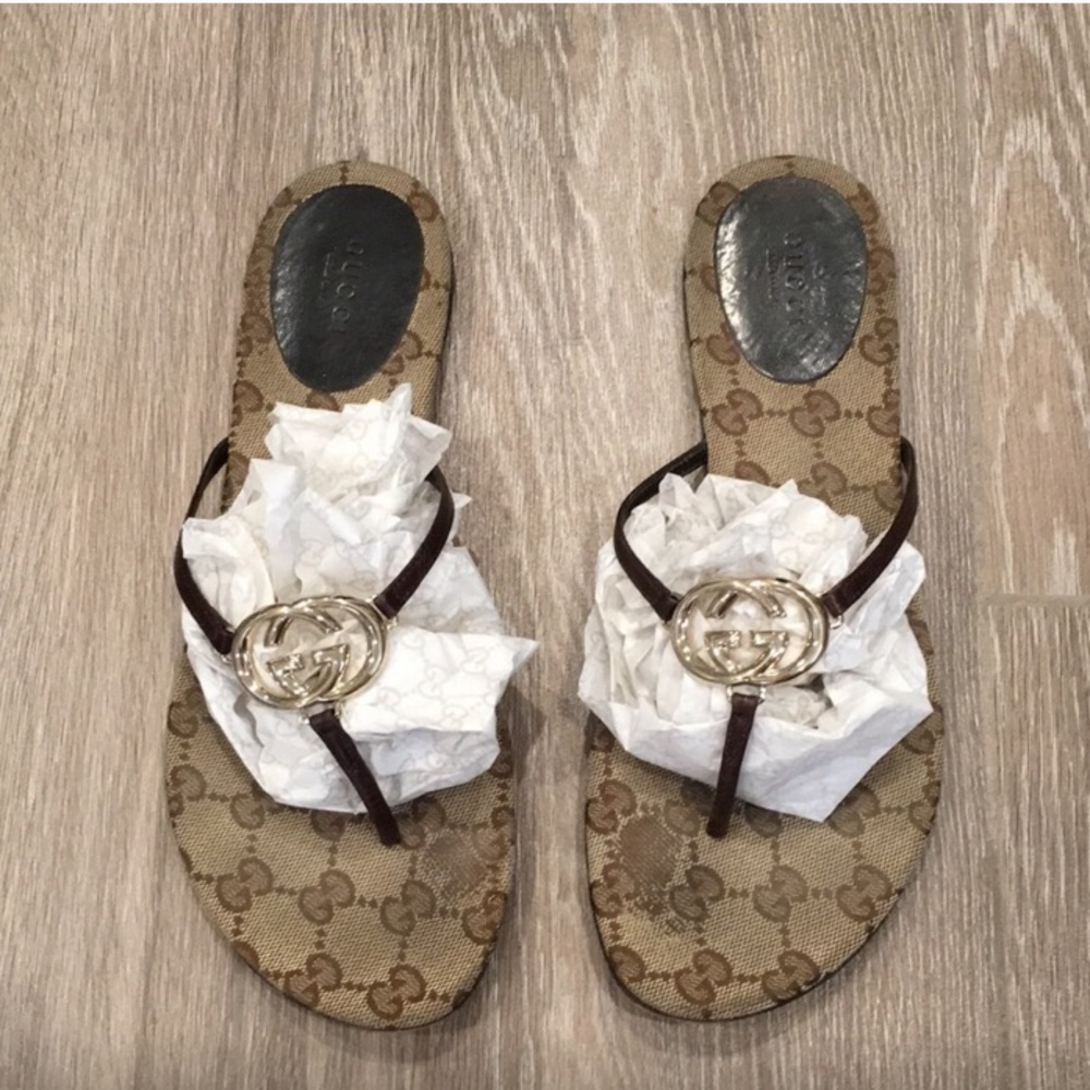Authentic Gucci Britt Malaga Thong Flat Sandals
